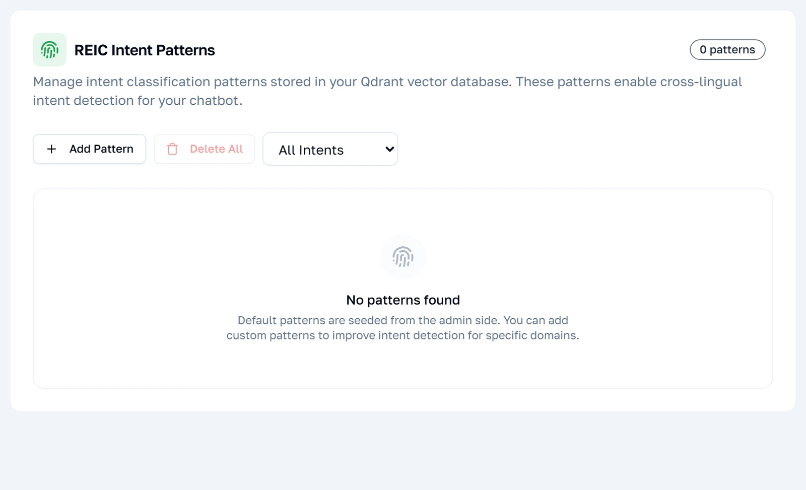 Ang intent patterns tab bago may naidagdag na pattern