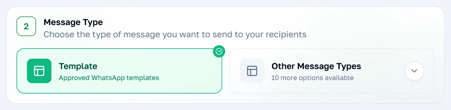 Ang pampili ng uri ng mensahe, na napili ang Template