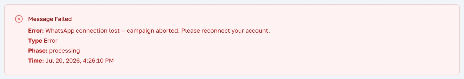 Ang pulang panel na nagpapangalan sa dahilan kung bakit huminto ang kampanya