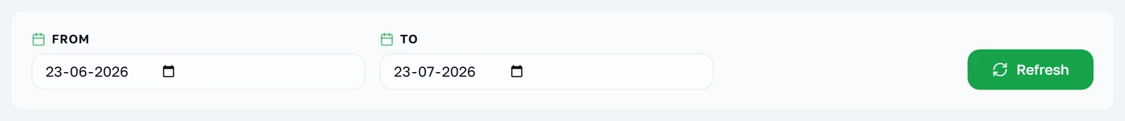Ang dalawang date field at ang Refresh na button sa itaas ng report