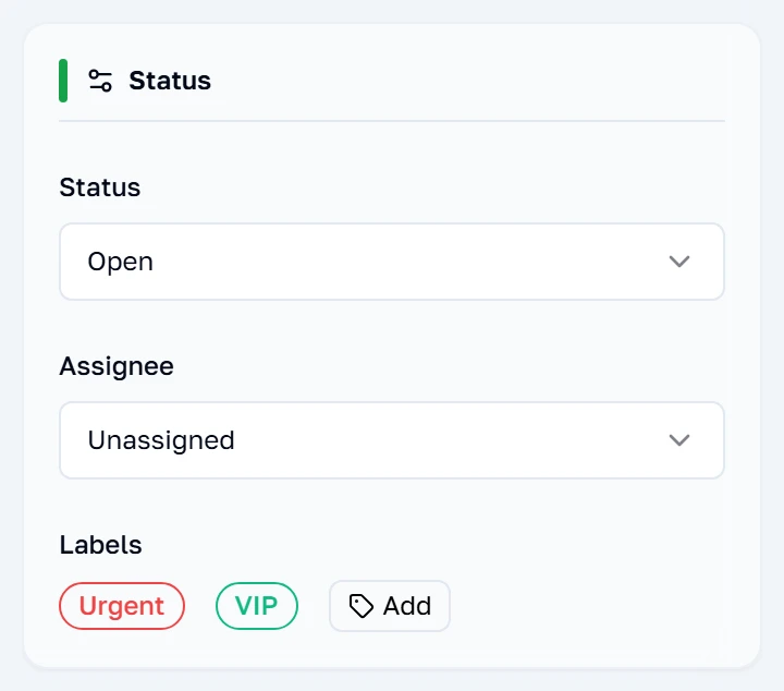 Ang kontrol ng status sa itaas ng helpdesk rail