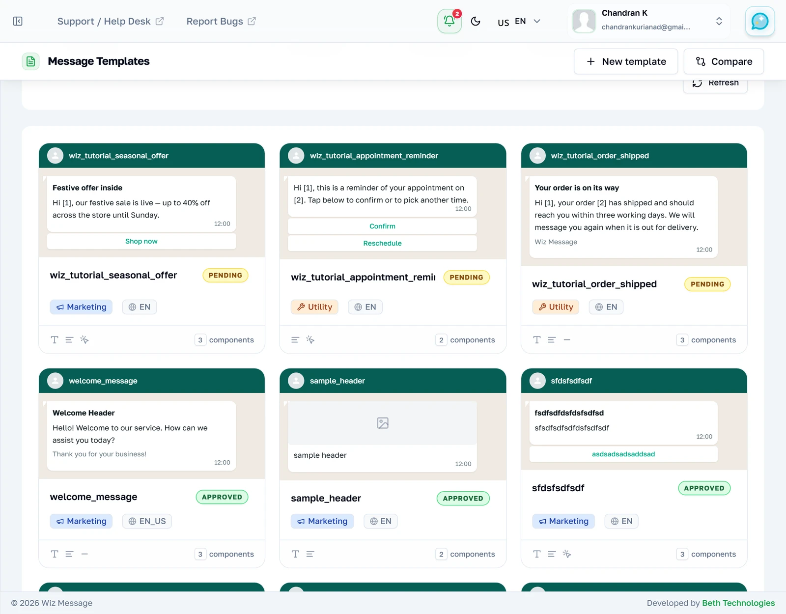 Ang search box sa ibabaw ng grid, na may listahang pinaliit sa mga tumutugmang template